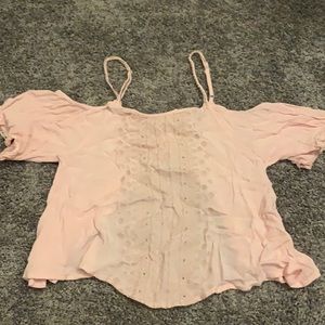 Aeropostale Pink Open Back Strappy Embroidered Top